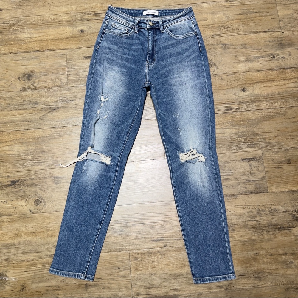 Flying Monkey Women's Size 27 High Rise Mom Distressed Denim Boyfriend Jeans
